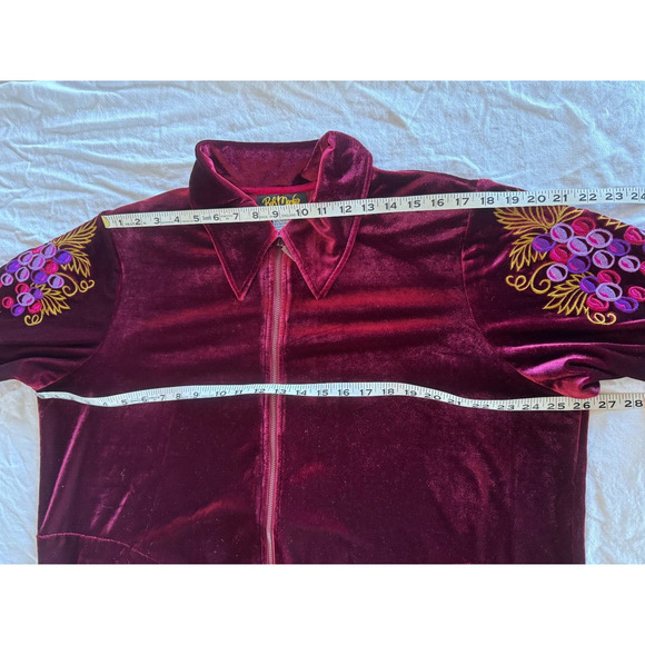 Bob Mackie 2 PC Burgundy Velvet Art Jacket Pants Embroidered Floral Mosaic Sz 1X - Picture 6 of 12